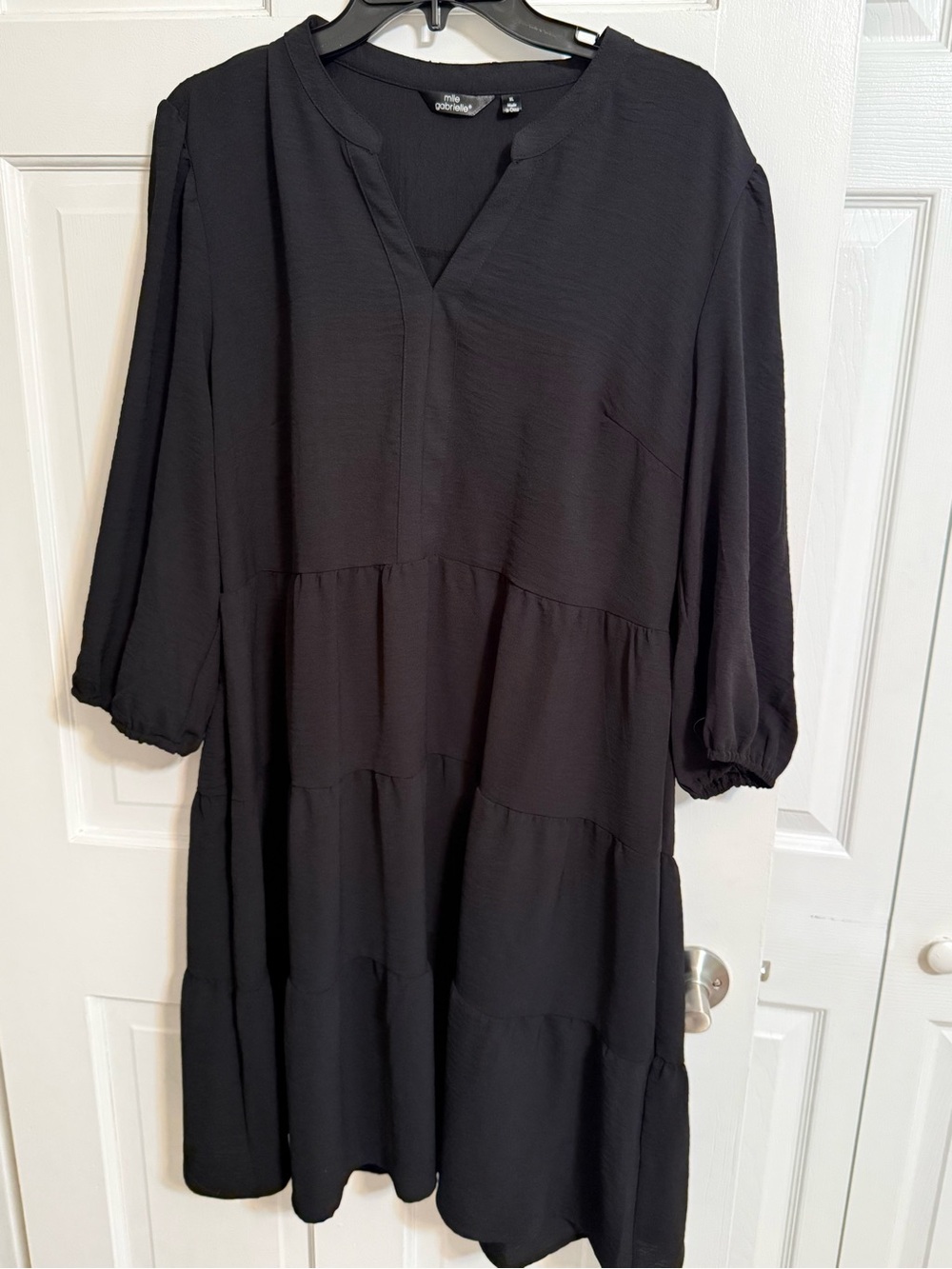 Mlle Gabrielle Black Tiered V-Neck Midi Dress